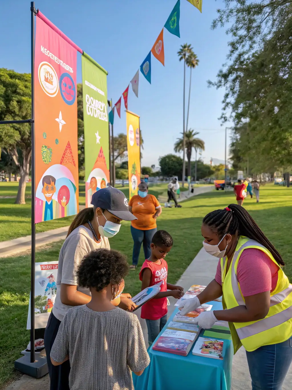 A candid photo of volunteers and participants interacting positively during a community event organized by VERDILLE ATTELAGES, highlighting community engagement.