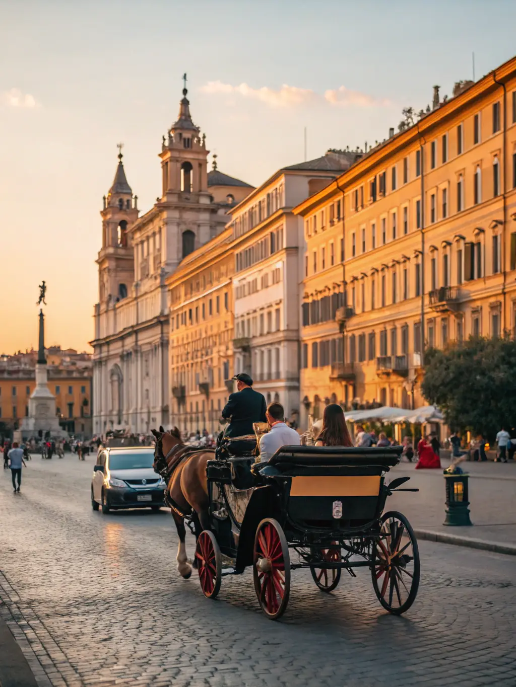 A scenic view of a carriage driving excursion through the French countryside, highlighting the beauty of the landscape and the joy of outdoor activity.