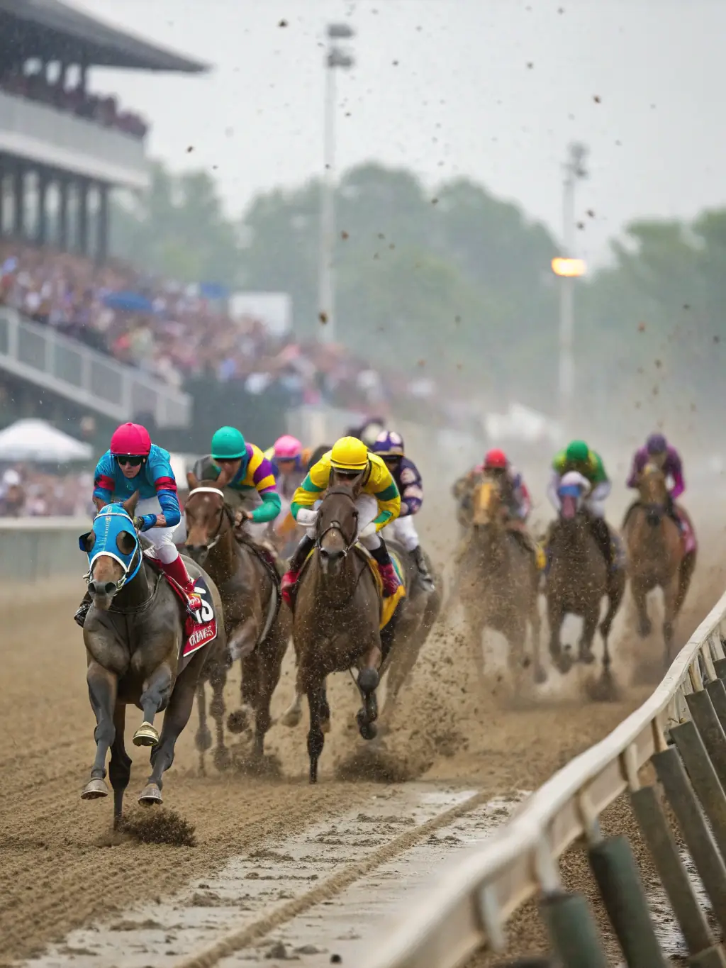 A vibrant action shot of a carriage driving team participating in a competitive event, showcasing their skill and precision.